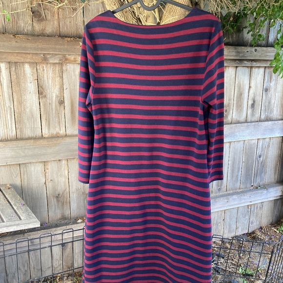 Burgundy Navy Cotton Striped Dress by Talbots - Picture 5 of 10